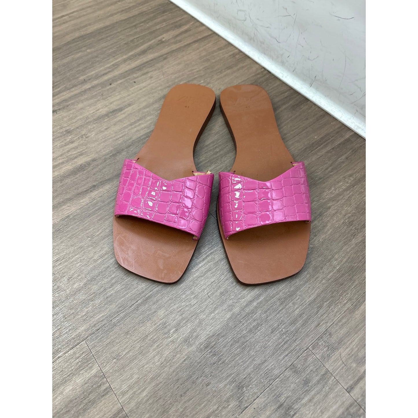 Zara Pink Faux Croc Slides Sz 10.5 (41)