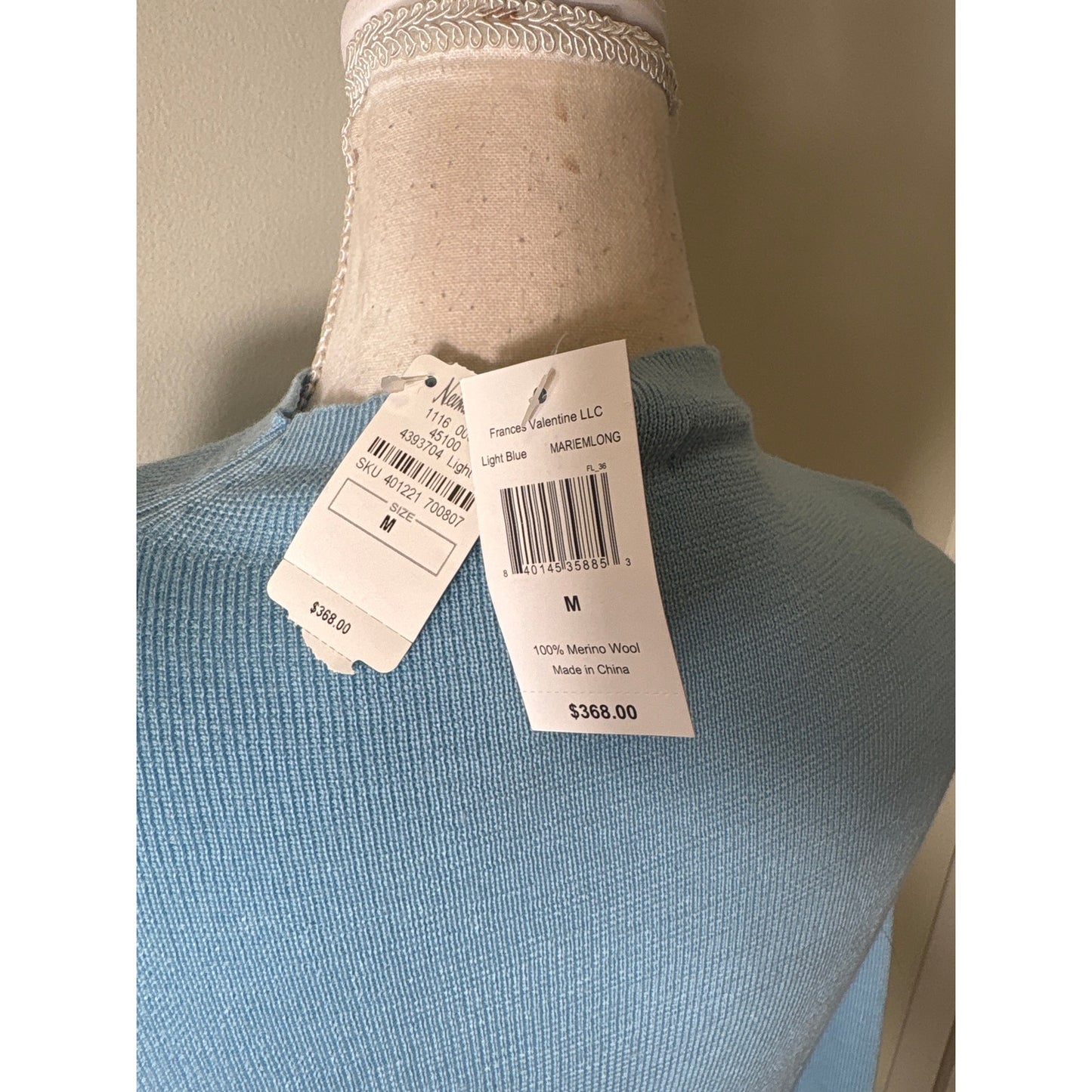 NWT Francis Valentine Light Blue Long Sleeve Sweater Sz M