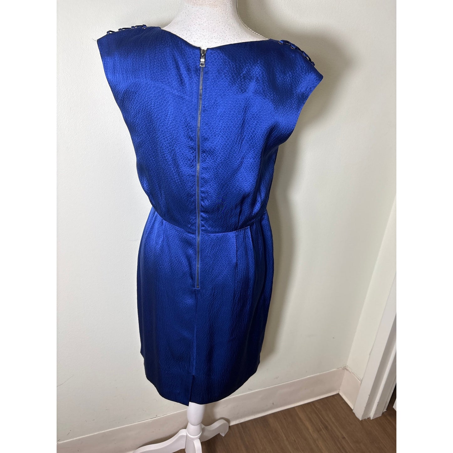 Cynthia Steffe Deep Blue Sleeveless Silk Faux Wrap Dress Sz S