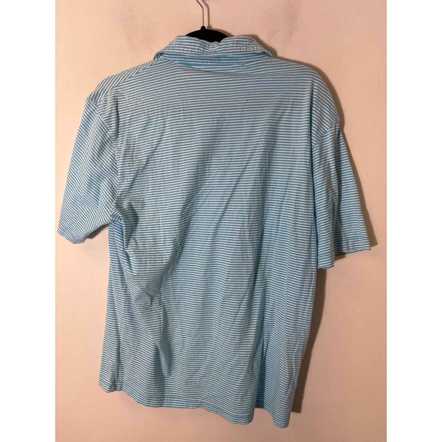 Men's Johnnie-O Teal Blue and White Stripe SHort Sleeve Cotton Polo Sz M