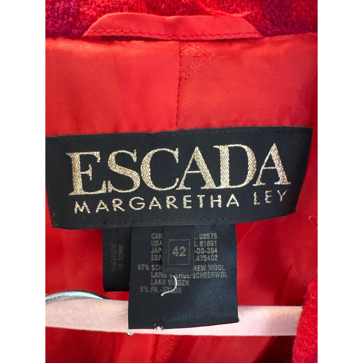 Escada Vintage Red Plaid 2 Piece Wool Pencil Skirt Suit Set Sz 40