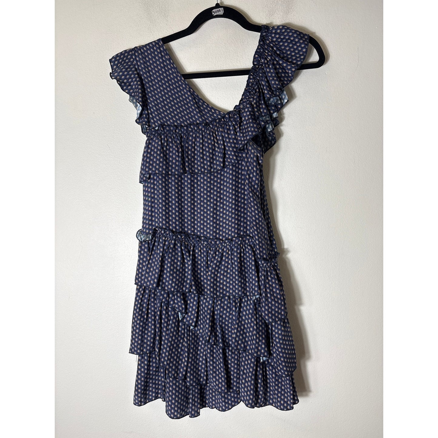 SIR the Label Navy Flutter sleeve Silk Print Mini Dress Sz 1