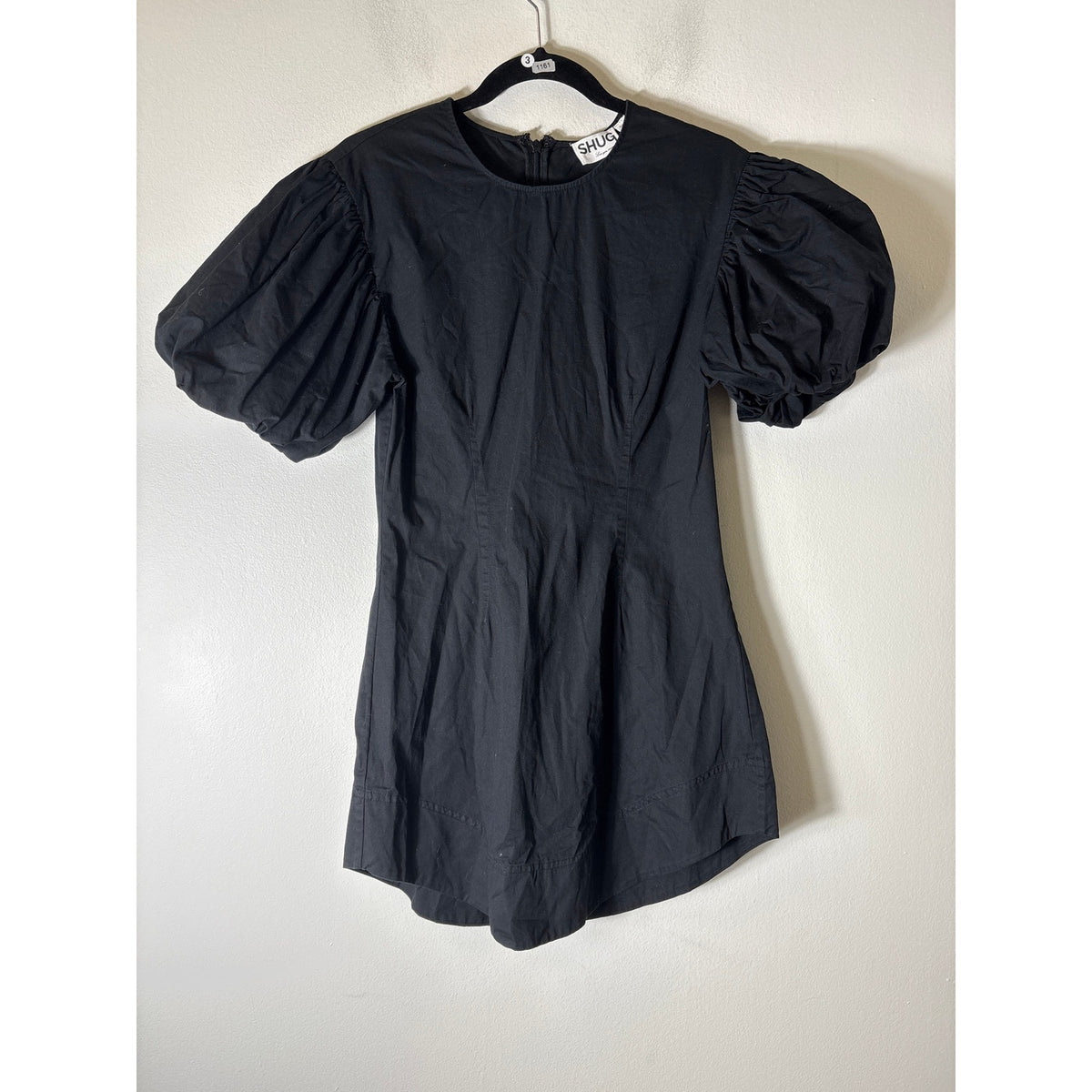 Shug Black Half Puff Sleeve Cotton Mini Dress Sz S