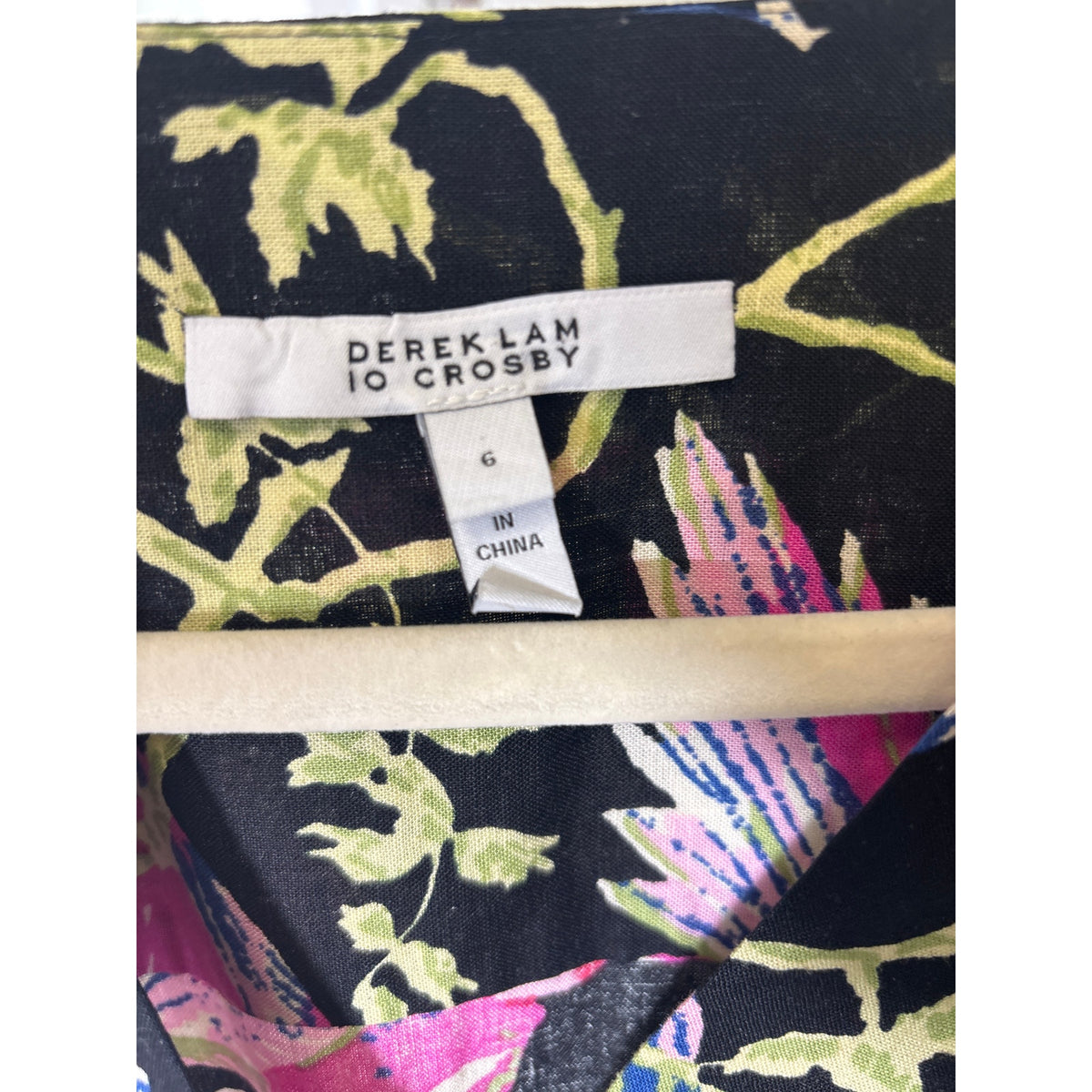 Derek Lam IO Crosby Black Pink Birds Cap Sleeve Knee Length Dress Sz 6
