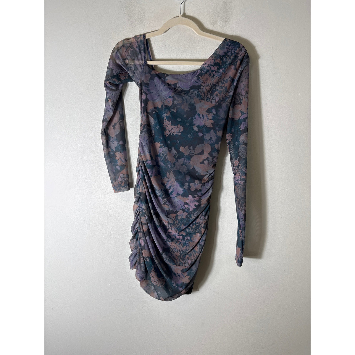 Free People Muted Blue Sheer Mesh Bodycon Mini Dress Sz XS