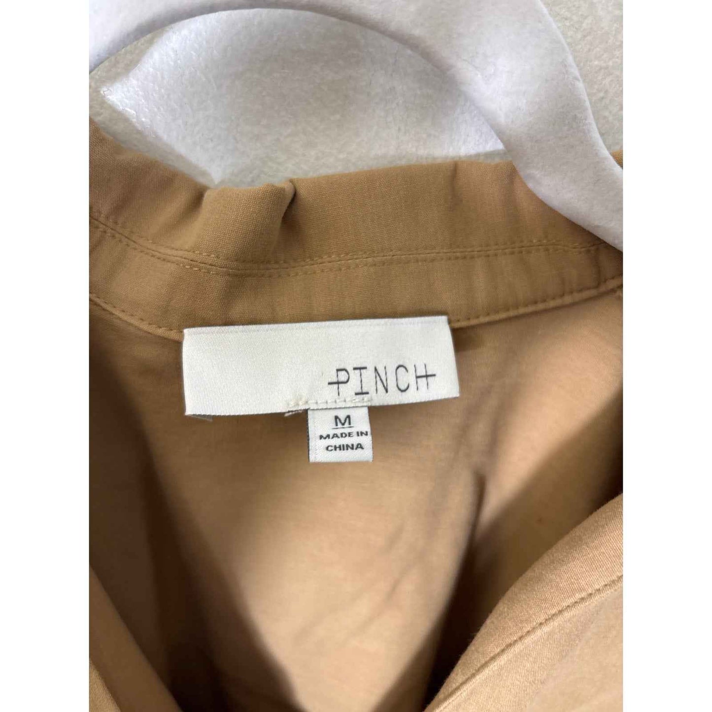 Pinch Brown/Tan Long Sleeve Pleated Cotton High Low Hem Shirt Sz M