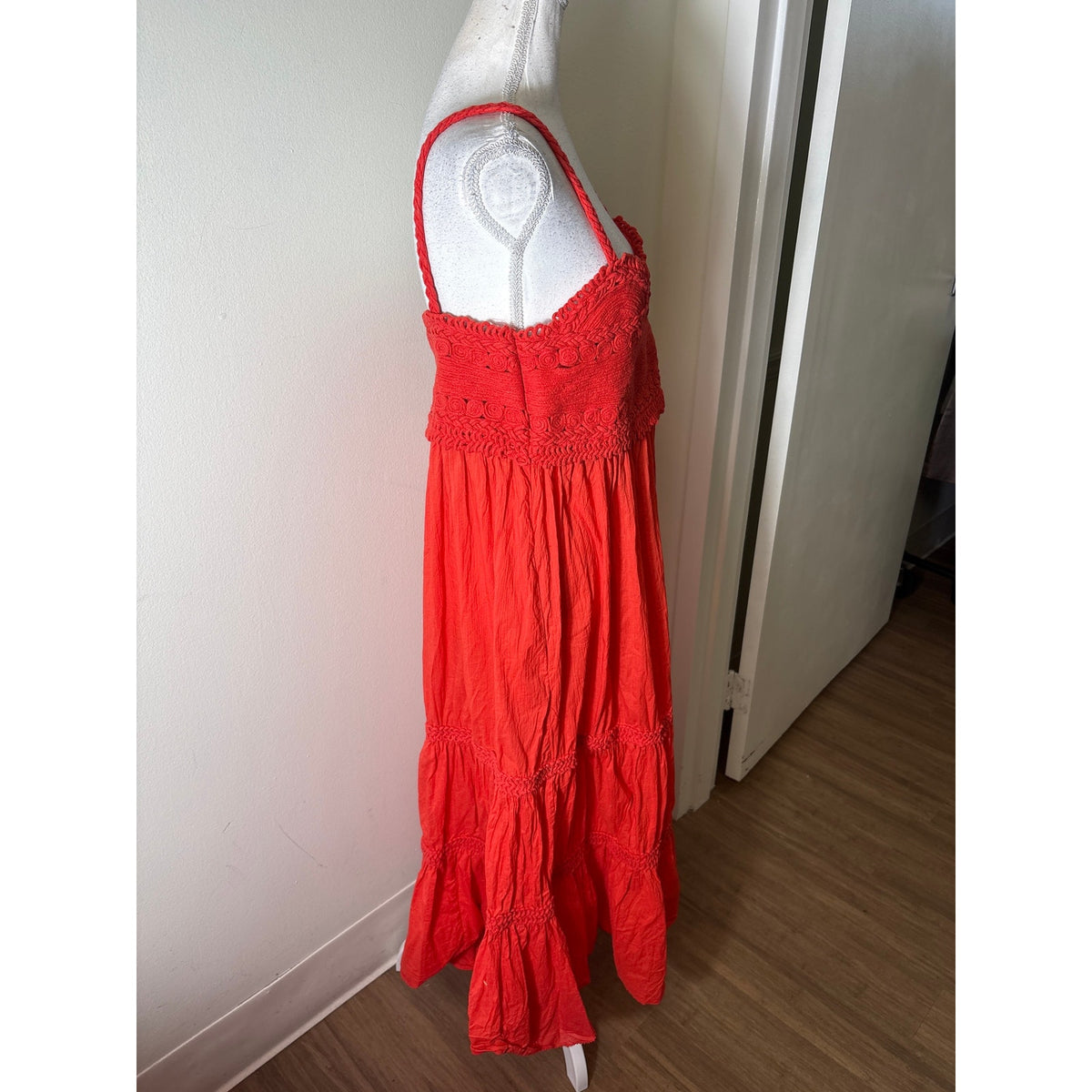 Sea New York Red Tiered Crochet Bodice Maxi Dress Sz L