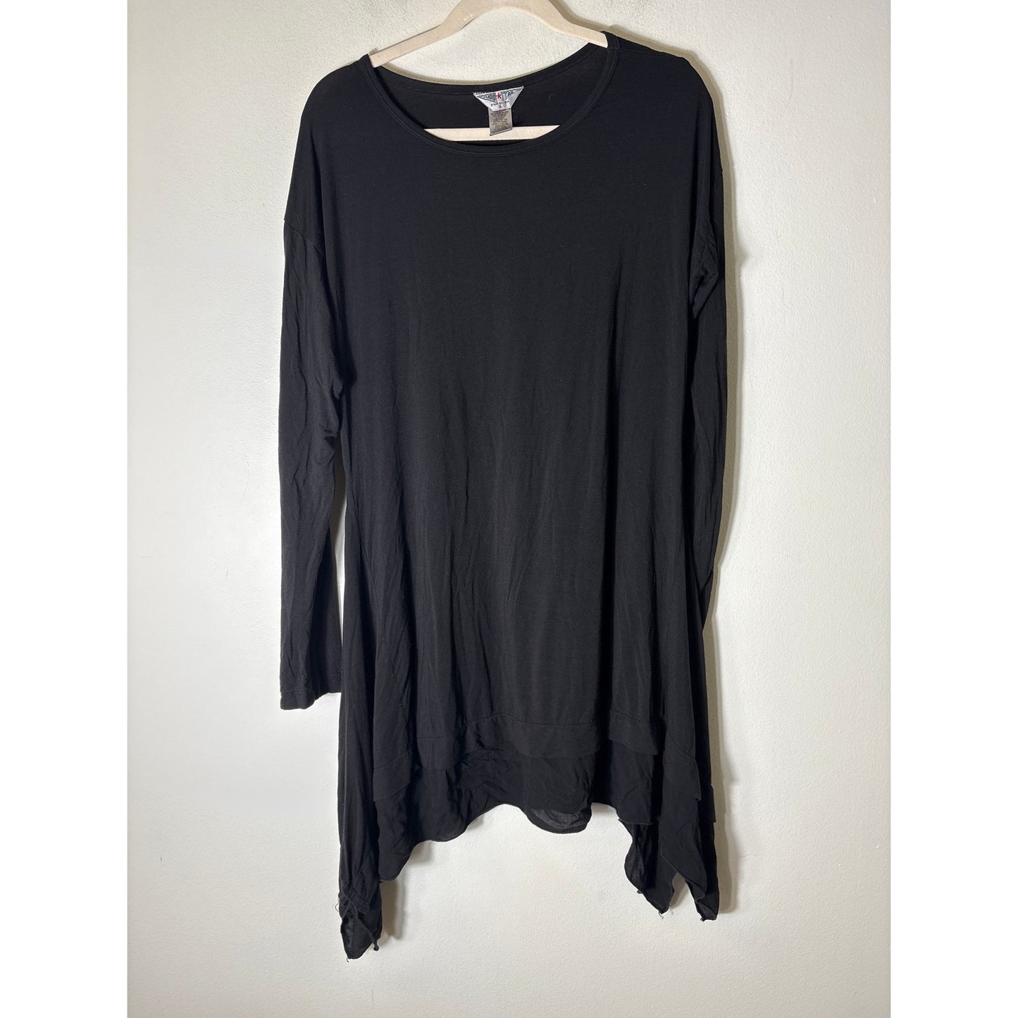 Hard Tail Black Long Sleeve Knee Length Hi Low Hem Dress Sz L