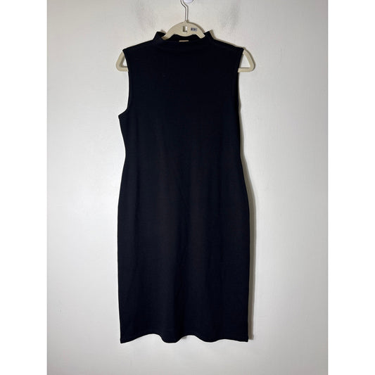 Anne Klein Black Sleeveless Funnelneck Knit Midi Dress Sz L