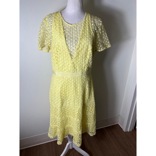 Adelyn Rae Yellow Short Sleeve Lace A-Line Midi Dress Sz L