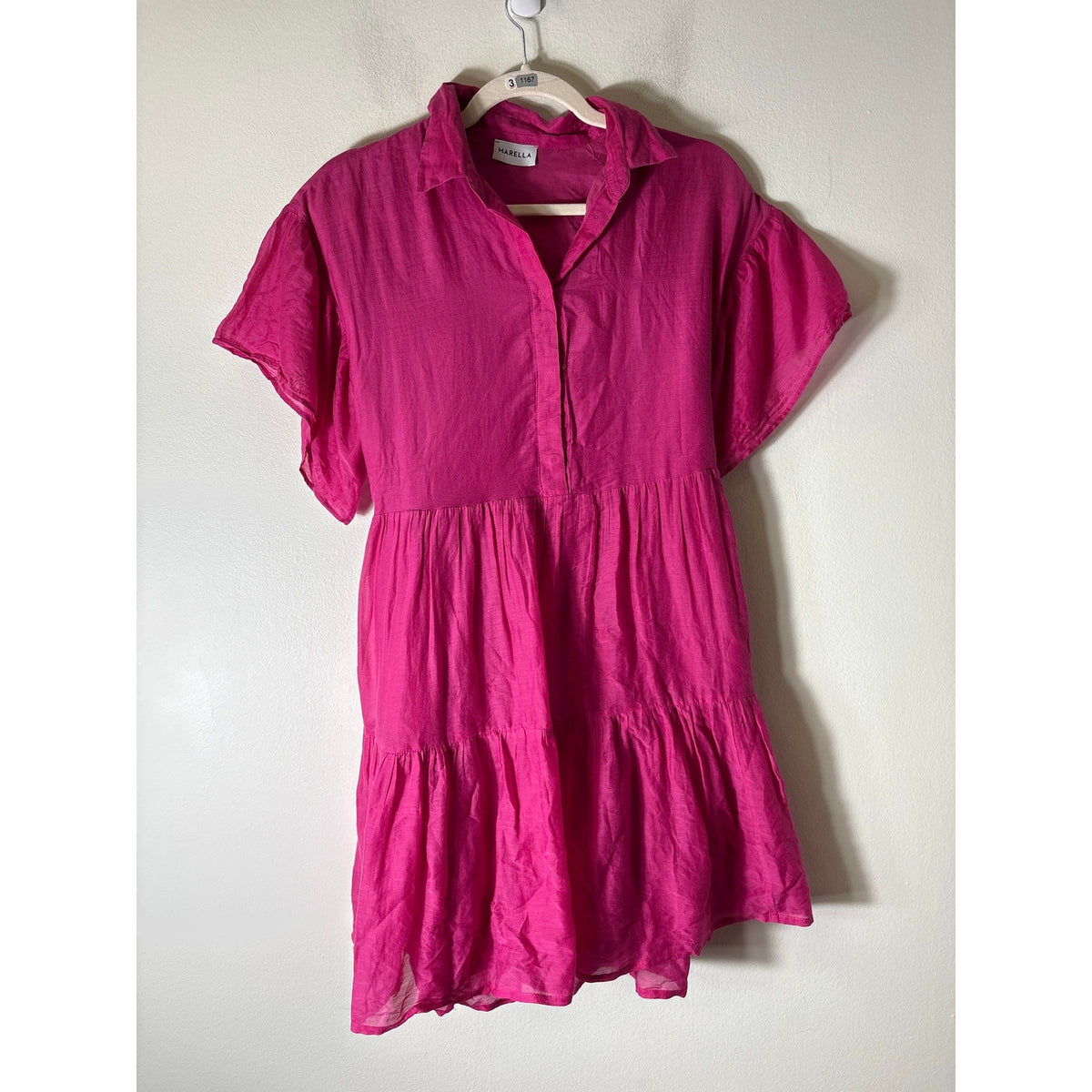 Marella Hot Pink Flutter Sleeve Baby Doll Dress Sz S