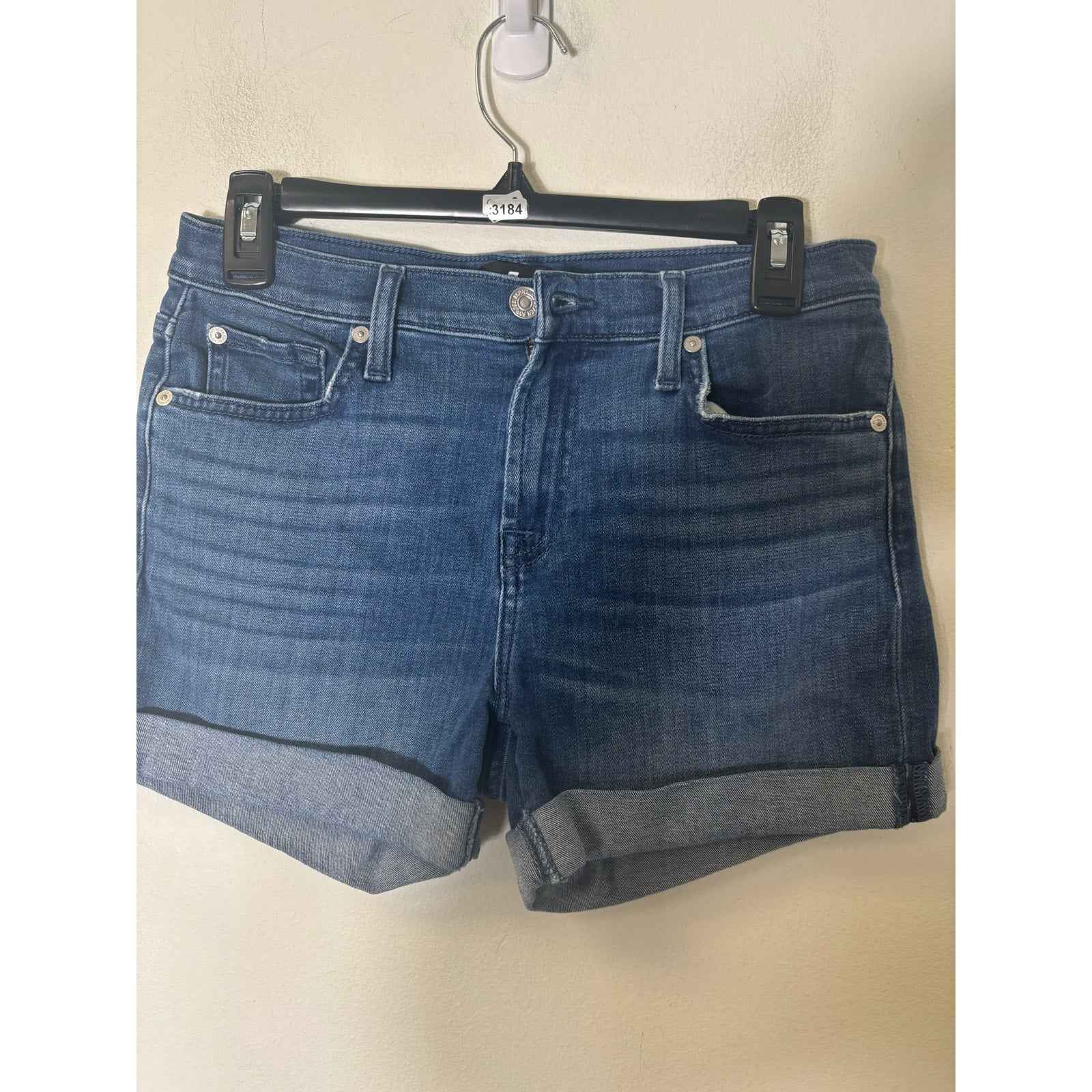 7 for All Mankind Mid Roll Up Blue Jean Short Sz 27