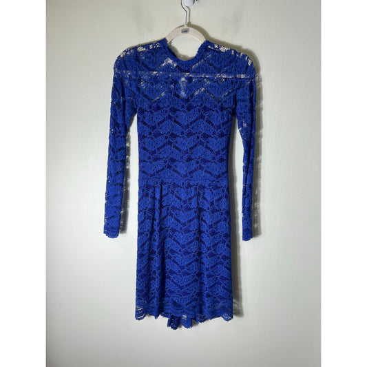 Alexie Blue Lace Long Sleeve Knee Length Dress Sz M