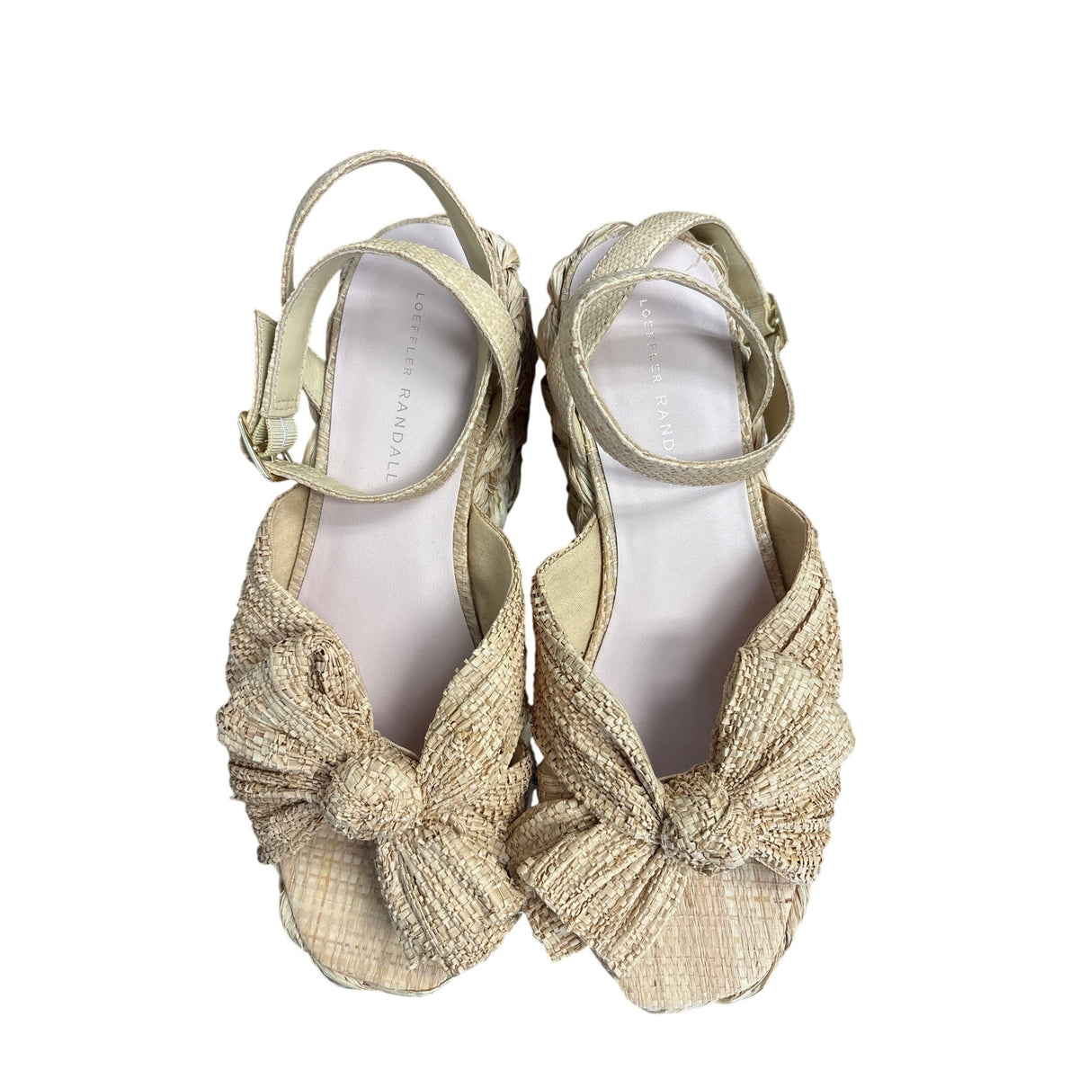 Loeffler Randall Rafia Bow Wedge Sandals Sz 9