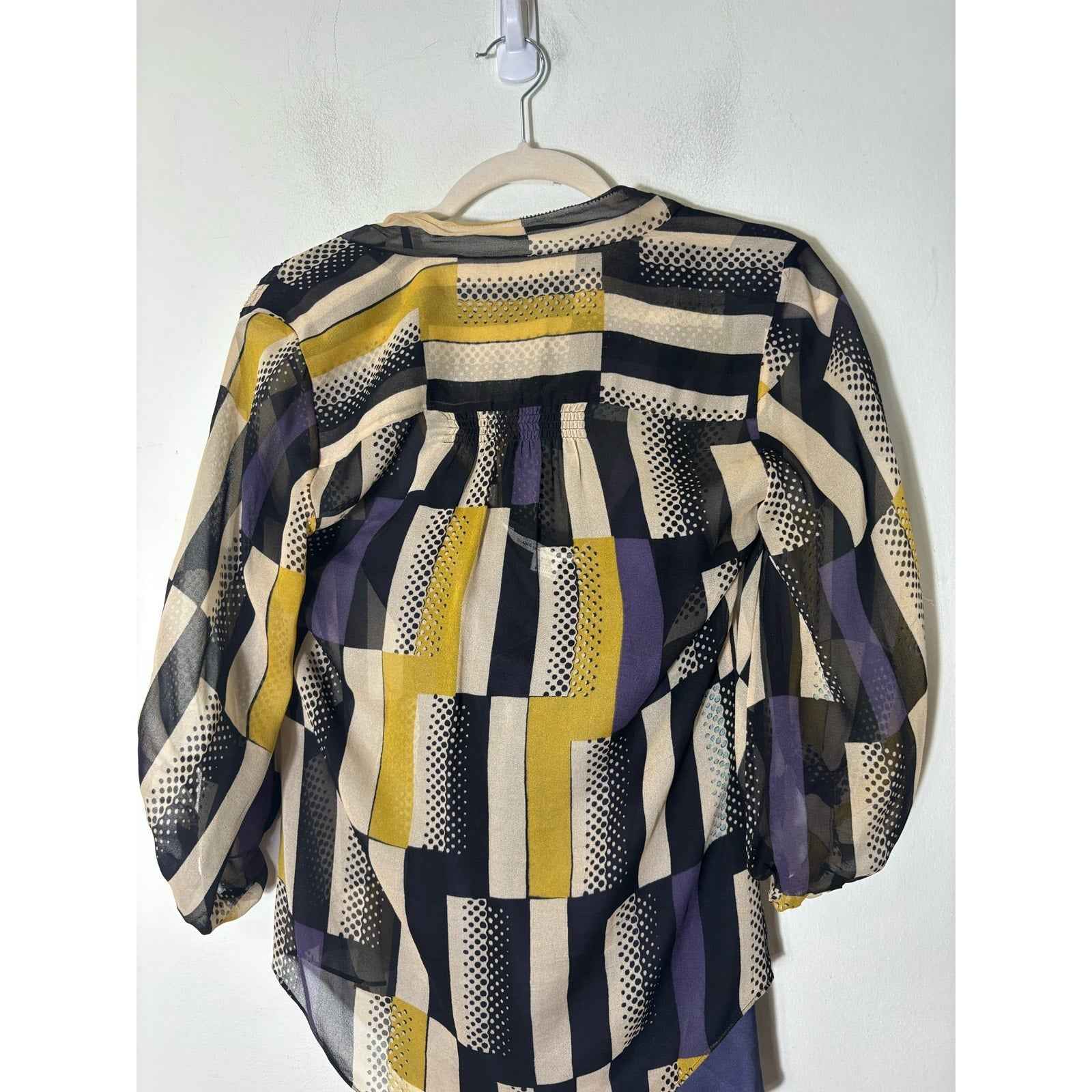 Diane Von Furstenberg Multicolored 3/4 Sleeve Silk Top Sz 2