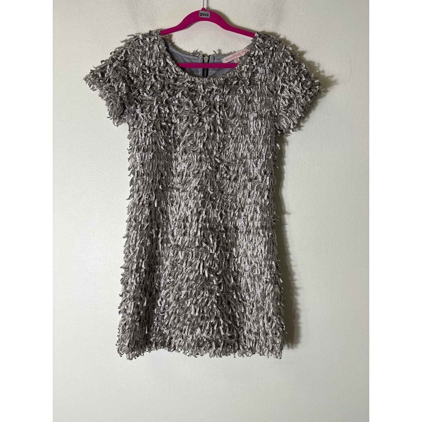 Girls Appaman Short Sleeve Silver Feathered/Fringe Sheath Dress Sz 8