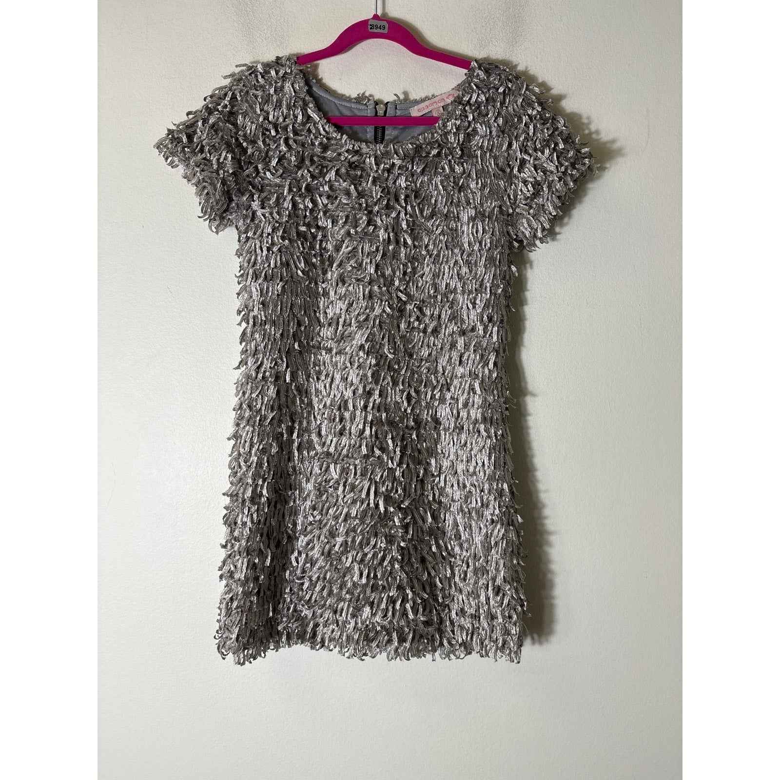 Girls Appaman Short Sleeve Silver Feathered/Fringe Sheath Dress Sz 8