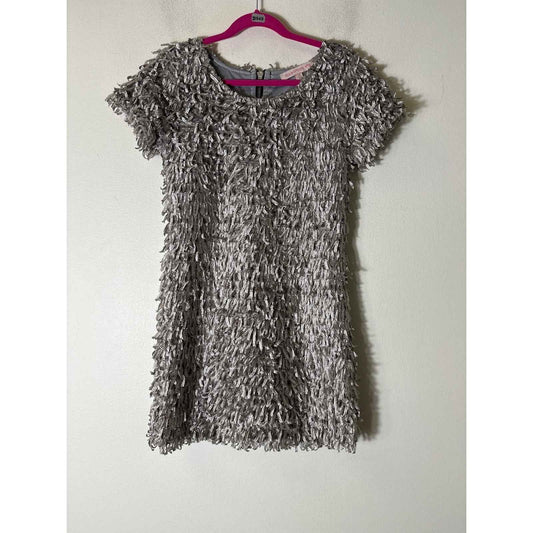 Girls Appaman Short Sleeve Silver Feathered/Fringe Sheath Dress Sz 8