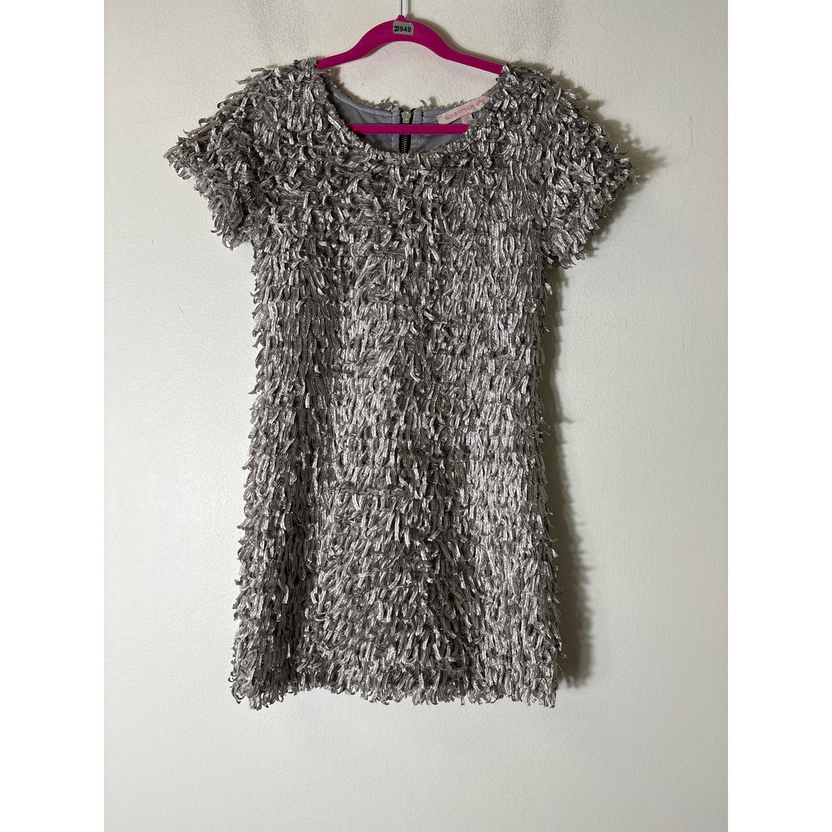 Girls Appaman Short Sleeve Silver Feathered/Fringe Sheath Dress Sz 8
