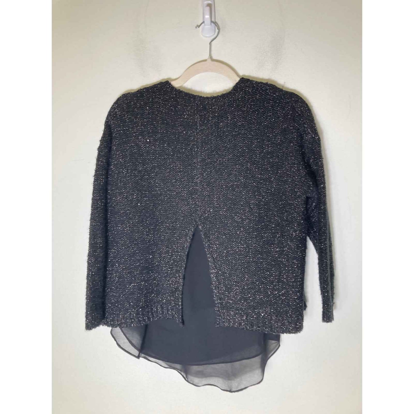 Jennifer Lopez Black Sparkle Long Sleeve Layered Sweater Sz XS