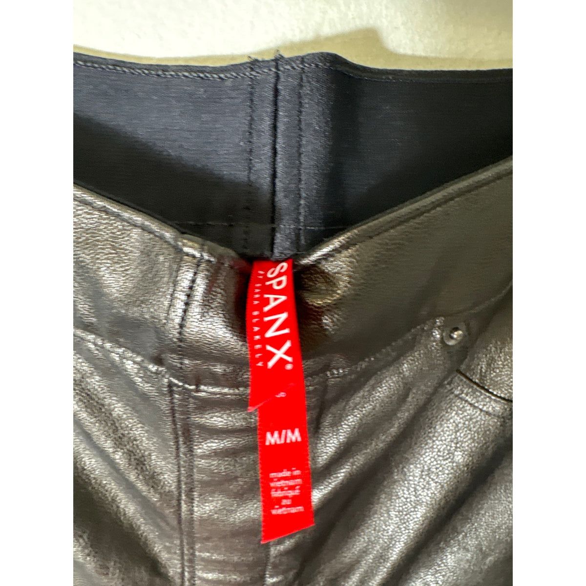 Spanx Brown Black Pull On Faux Leather Jeans Style Pants Sz M