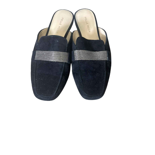 Pelle Moda Black Suede Slip On Mule Sz 7.5