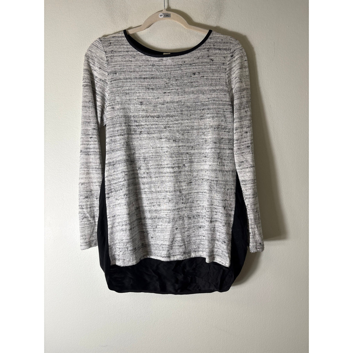 Amadi Gray Mixed Media Long Sleeve Crew NEck Shirt Sz S