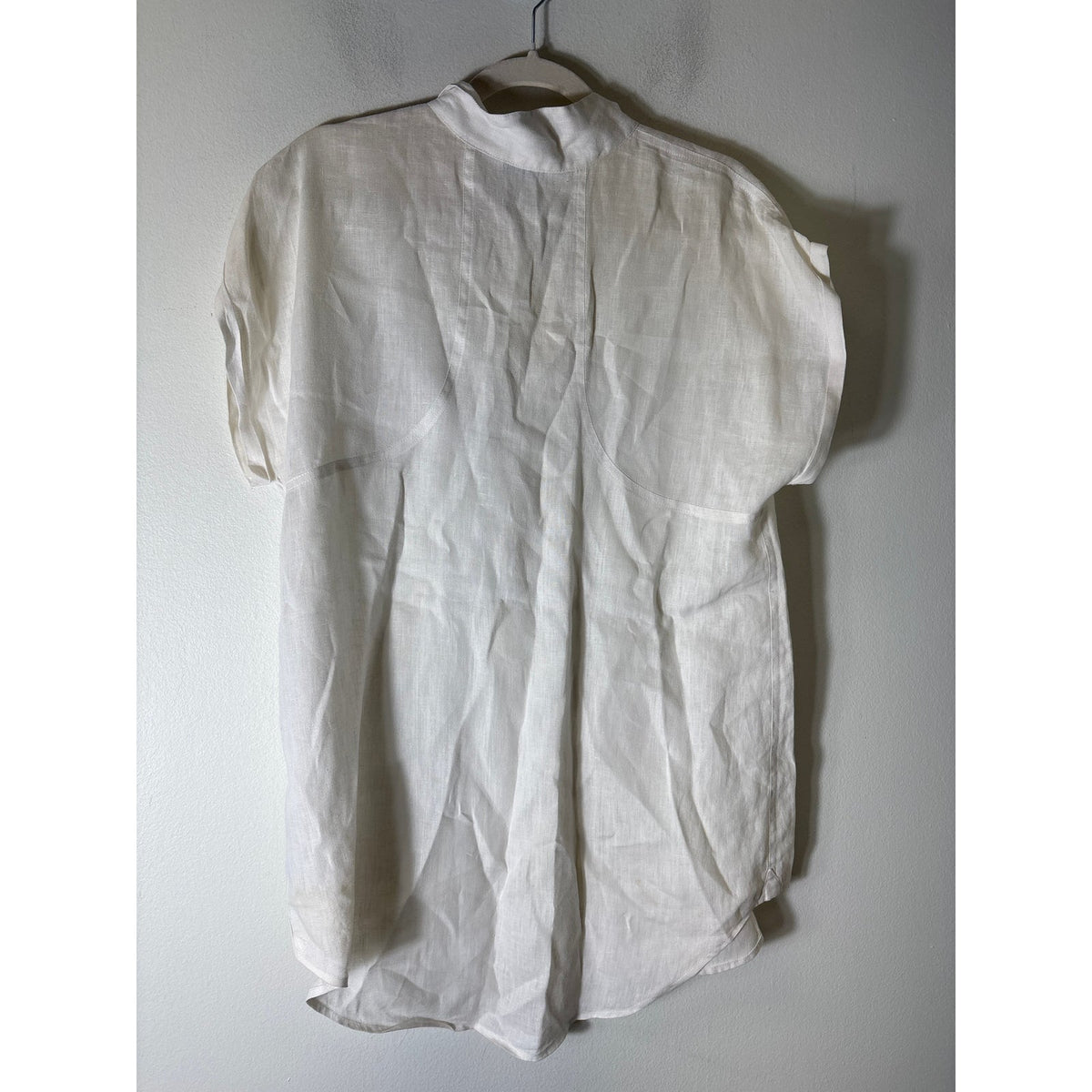 Cabi White Linen Button Up Short Sleeve Shirt Sz S