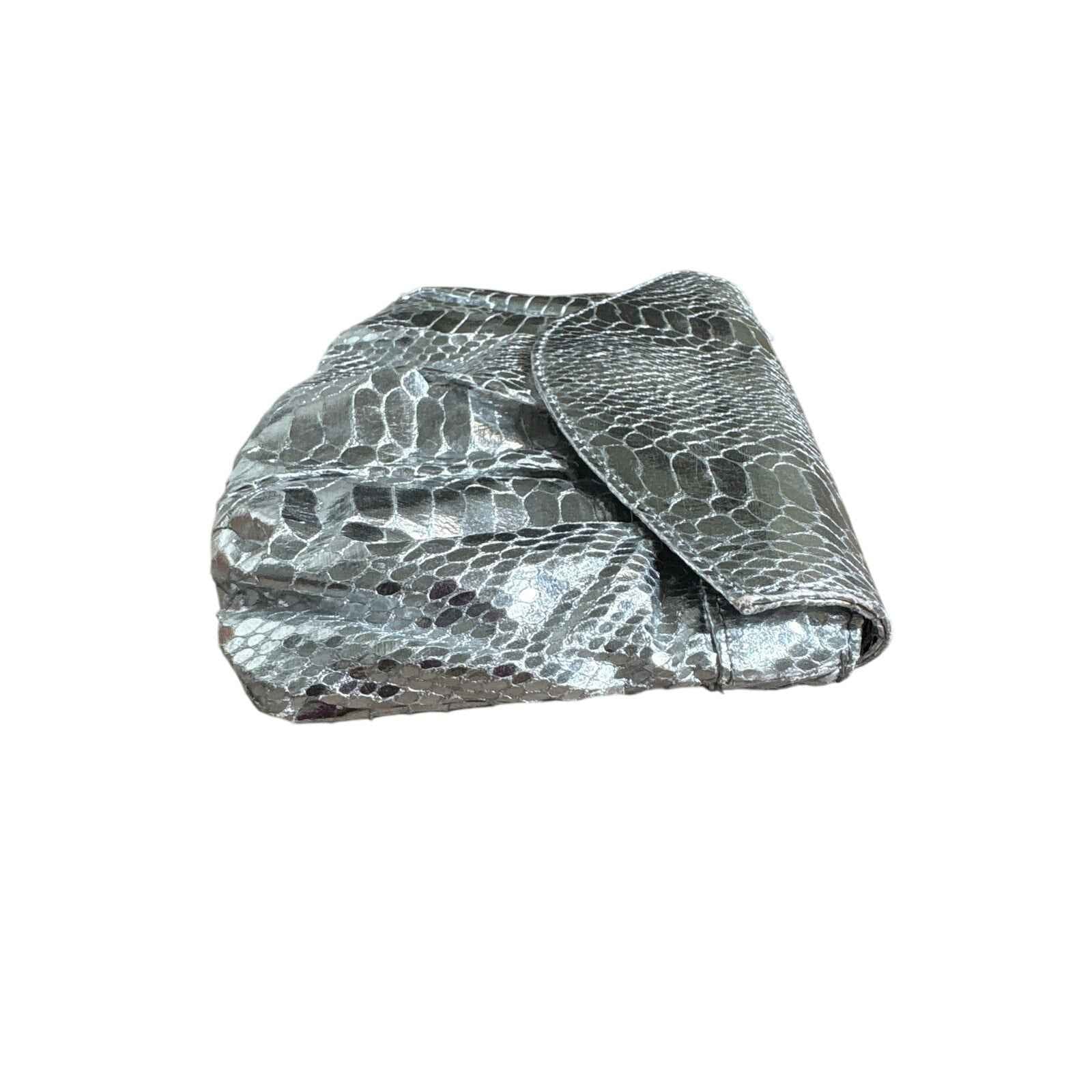 Carlos Falchi Silver Snake Skin Crossboy bag/Clutch Purse Sz 10"x6"