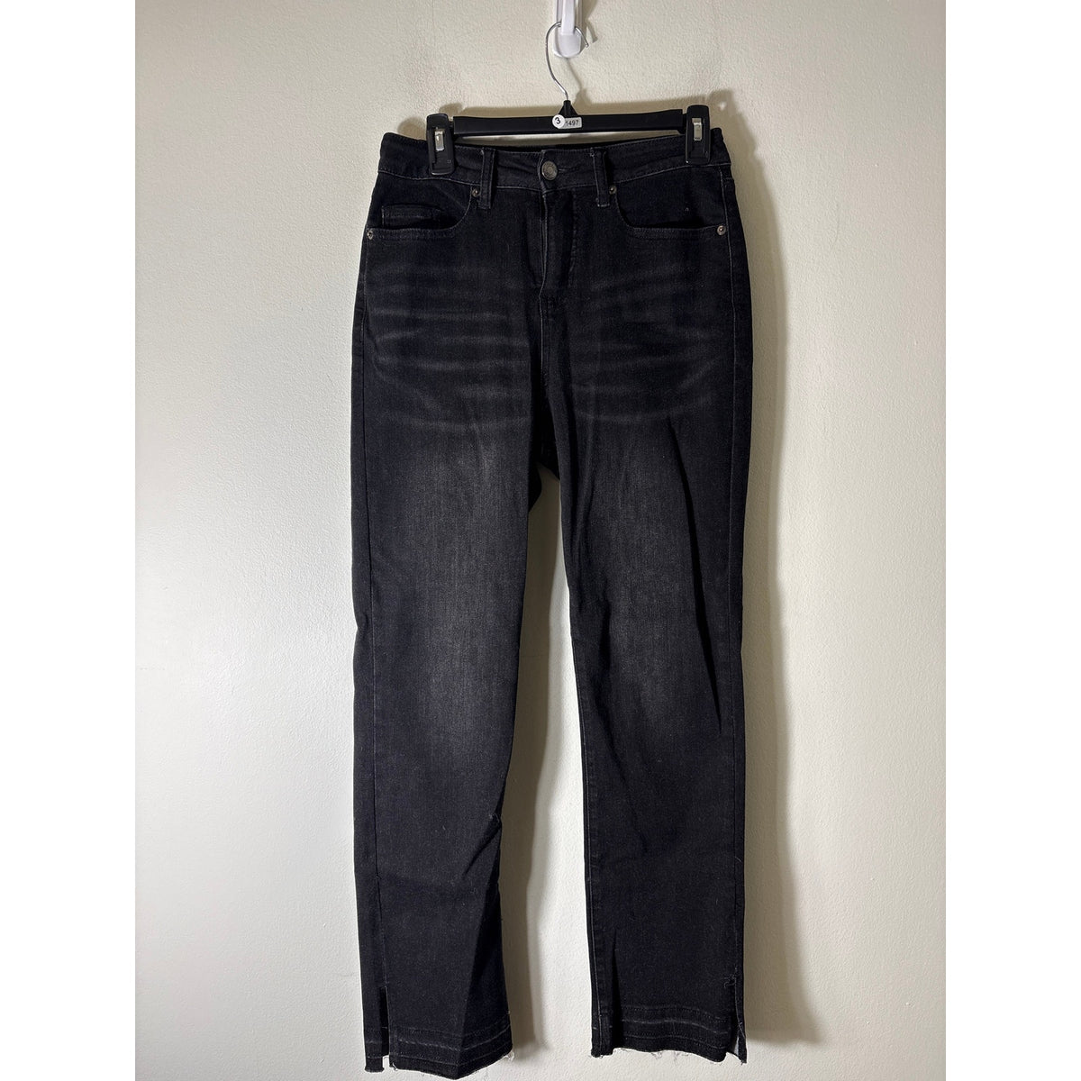Mudpie Black Straight Leg Denim Jeans with Raw Hem Sz M