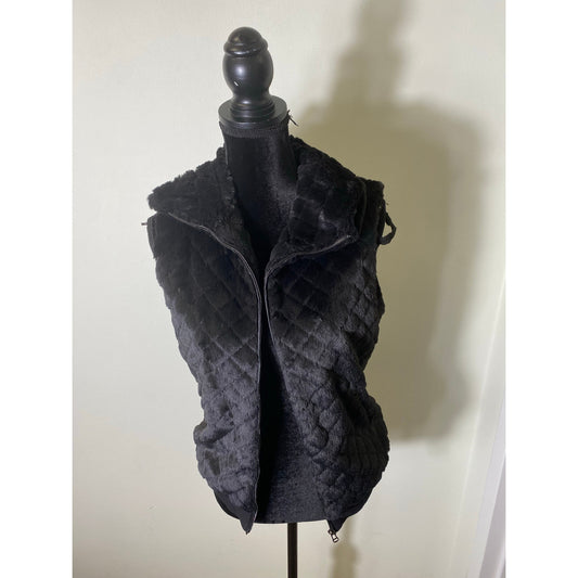 David Lerner NY Faux Fur Black Vest Sz XS