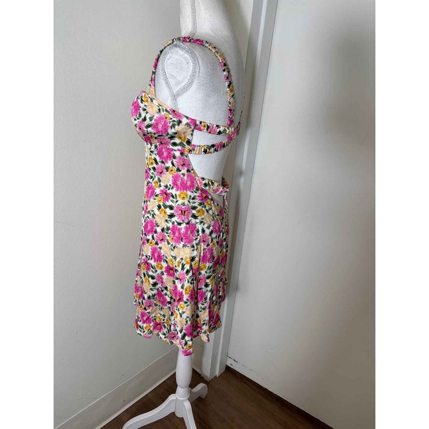 For Love and Lemons Pink Floral Backless Mini Dress Sz S