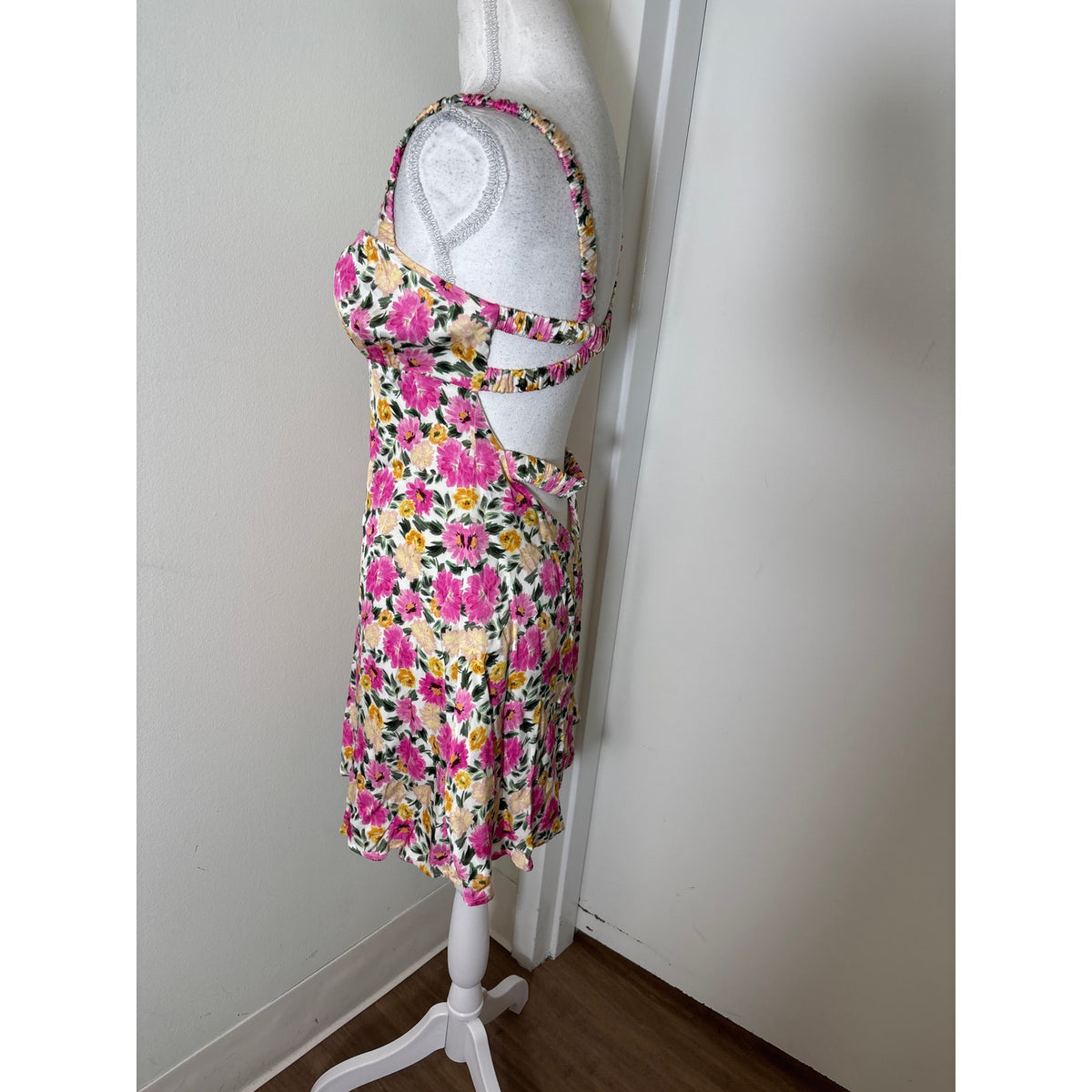 For Love and Lemons Pink Floral Backless Mini Dress Sz S