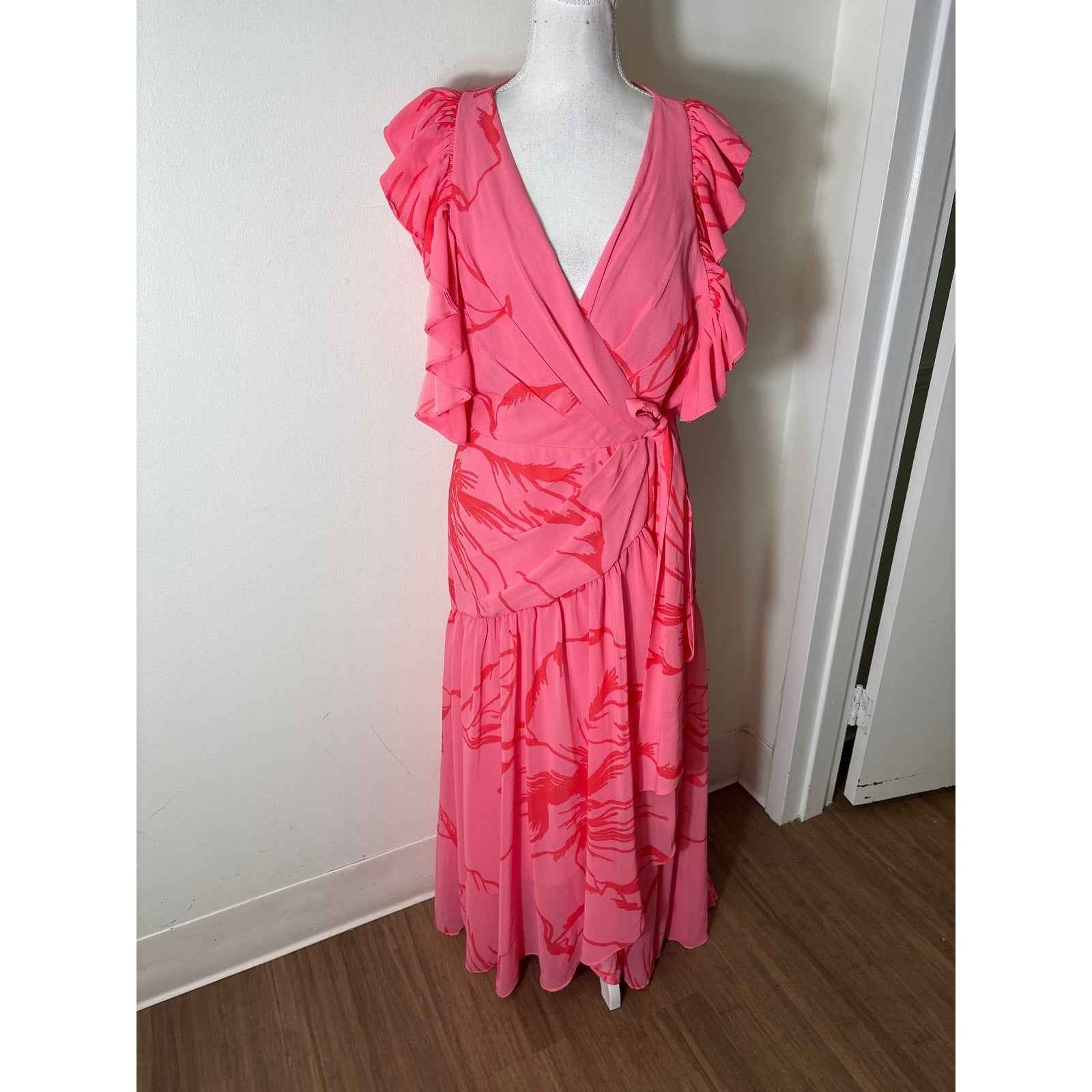 NWT Hutch Pink Floral Wrap Maxi Dress Sz L