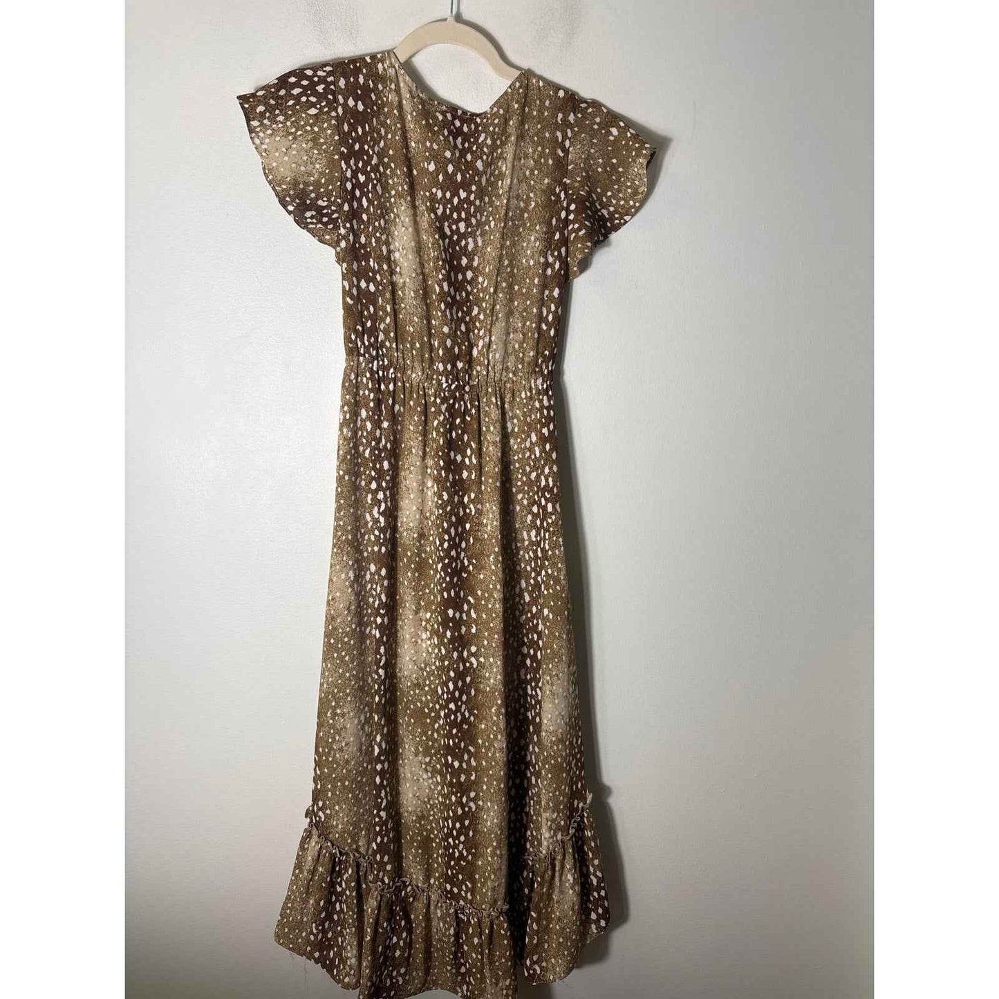 Buddy Love Brown Flutter Sleeve A-Line Maxi Dress with High Low Home Sz XS