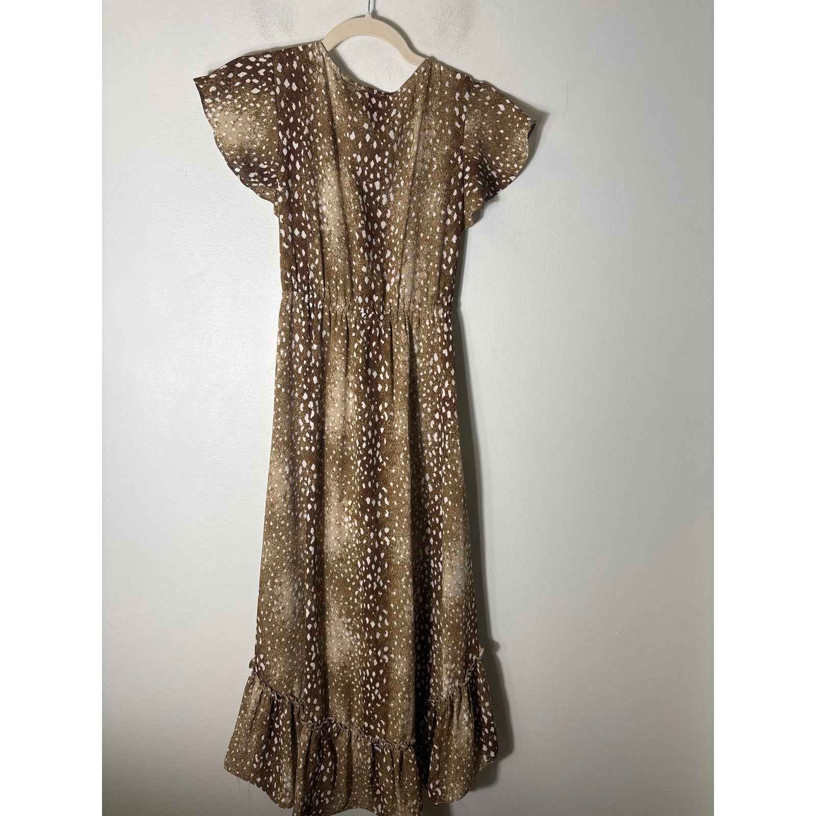 Buddy Love Brown Flutter Sleeve A-Line Maxi Dress with High Low Home Sz XS