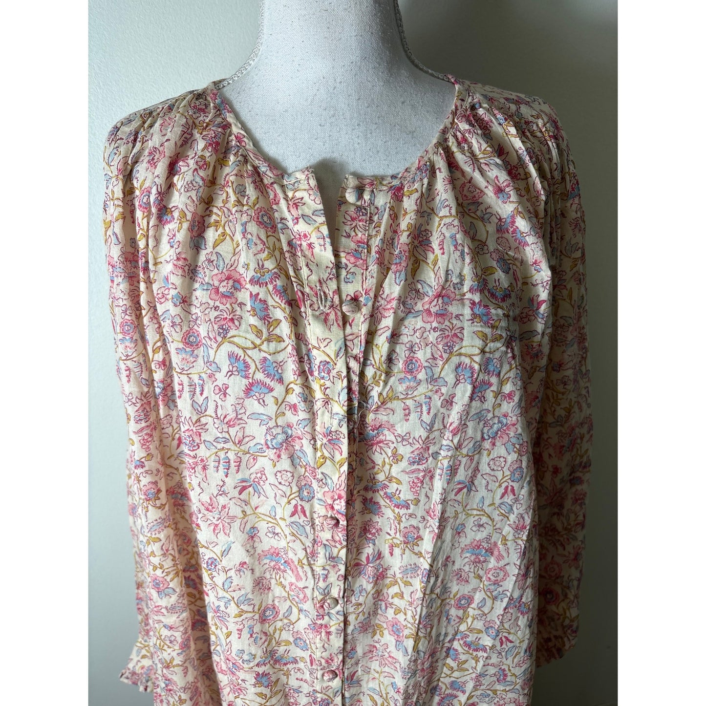 Louisa Misha Pink Floral Padma Mudra Long Sleeve Nap Dress Sz 40
