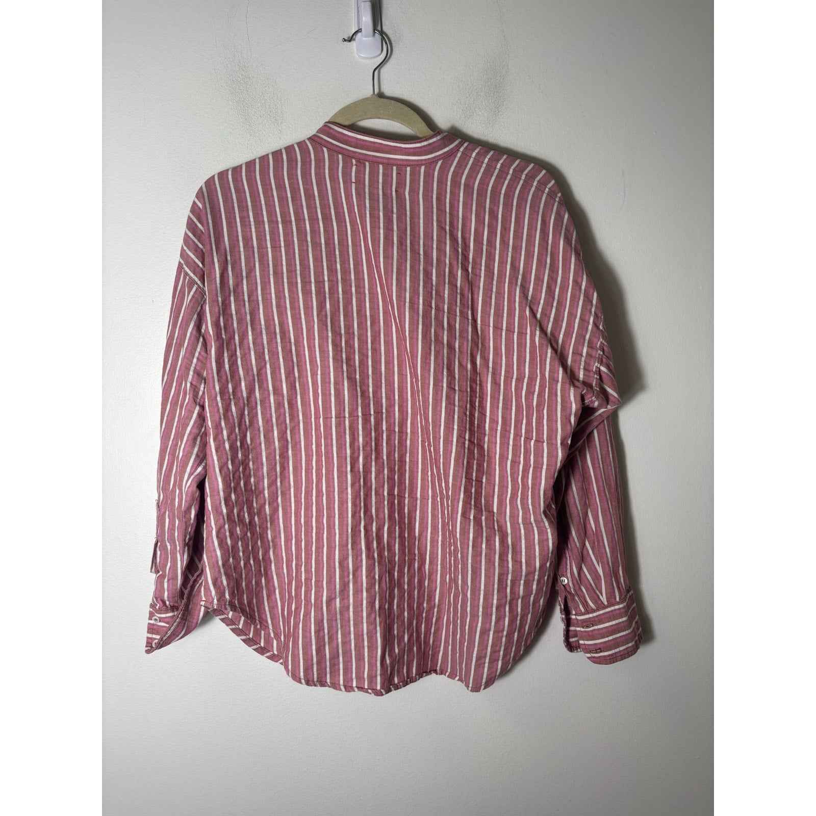 Xirena Pink White Stripe Long Sleeve Button Up Cotton Shirt Sz XS