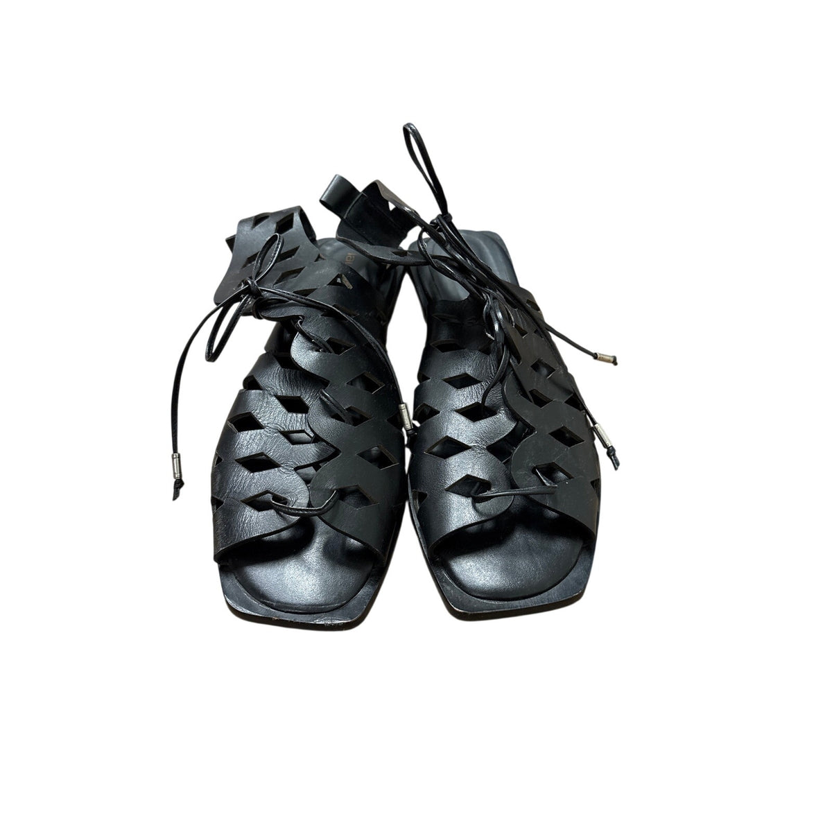 Laura Bellariva Black Laser Cut Ankle Lace Up Sandals Sz 40 (9.5)