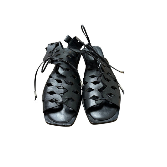 Laura Bellariva Black Laser Cut Ankle Lace Up Sandals Sz 40 (9.5)