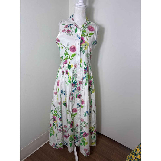 Buru White Cotton Floral Maxi Dress Sz S