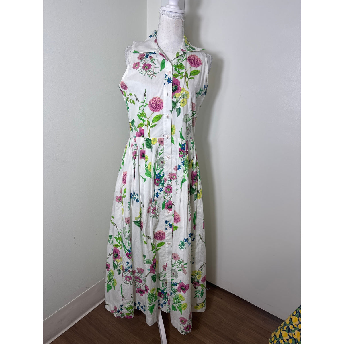 Buru White Cotton Floral Maxi Dress Sz S