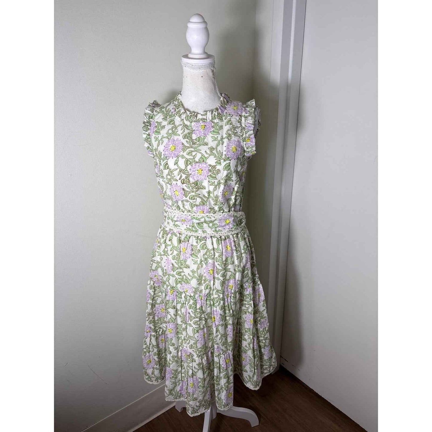 NWT Roller Rabbit Daphne Naoki Green and Lilac Flower Dress Sz XS