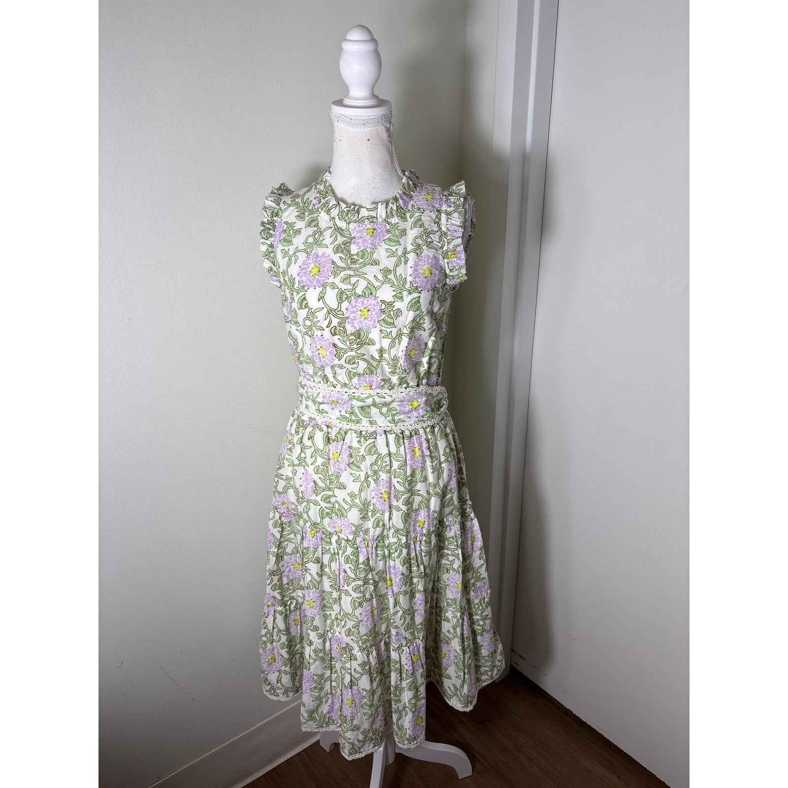 NWT Roller Rabbit Daphne Naoki Green and Lilac Flower Dress Sz XS