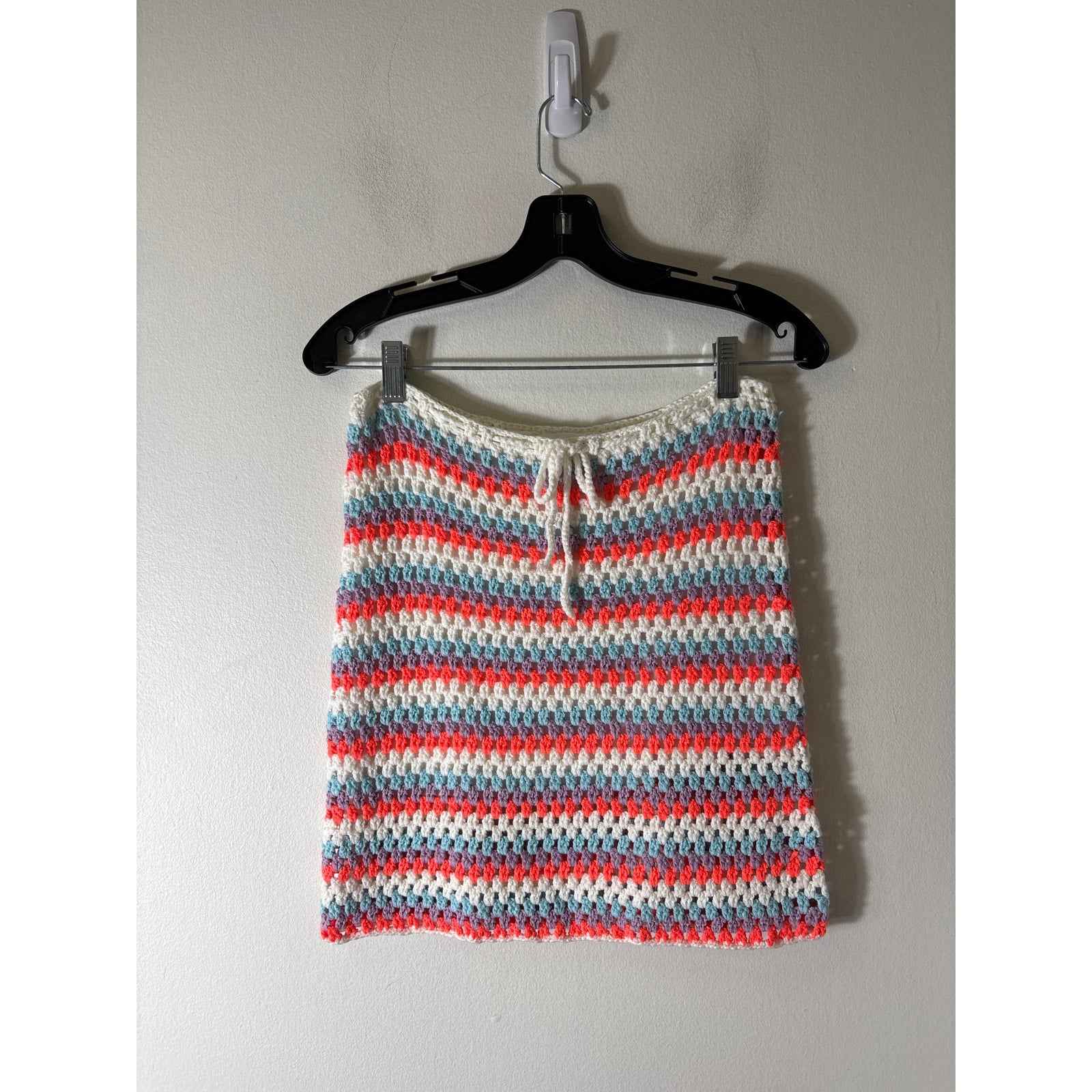 Self Contrast Anthropologie Orange Teal Crochet Mini Skirt Sz XS