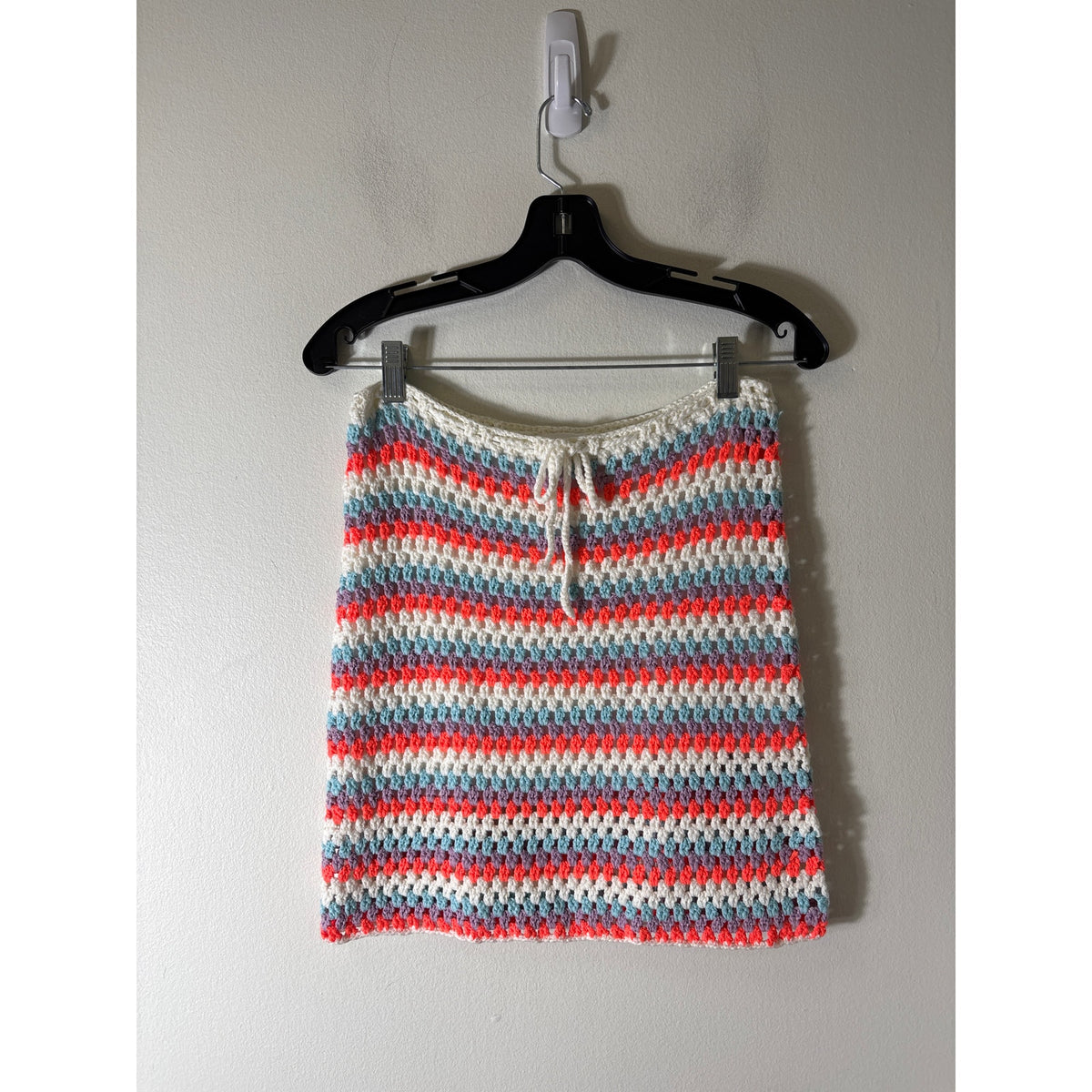 Self Contrast Anthropologie Orange Teal Crochet Mini Skirt Sz XS