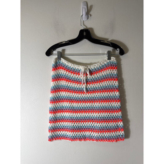 Self Contrast Anthropologie Orange Teal Crochet Mini Skirt Sz XS