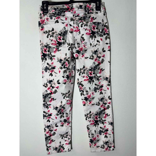 White House Black Market White Floral Denim Jeans Sz 0