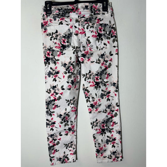 White House Black Market White Floral Denim Jeans Sz 0