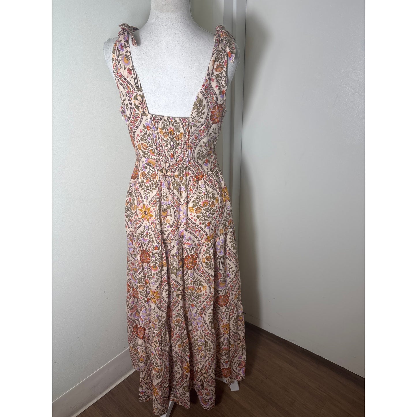 Derek Lam Orange and Pink Floral Shoulder Tie Maxi Dress Sz 4